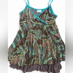 Vintage Paisley Print Dress with Blue Accents